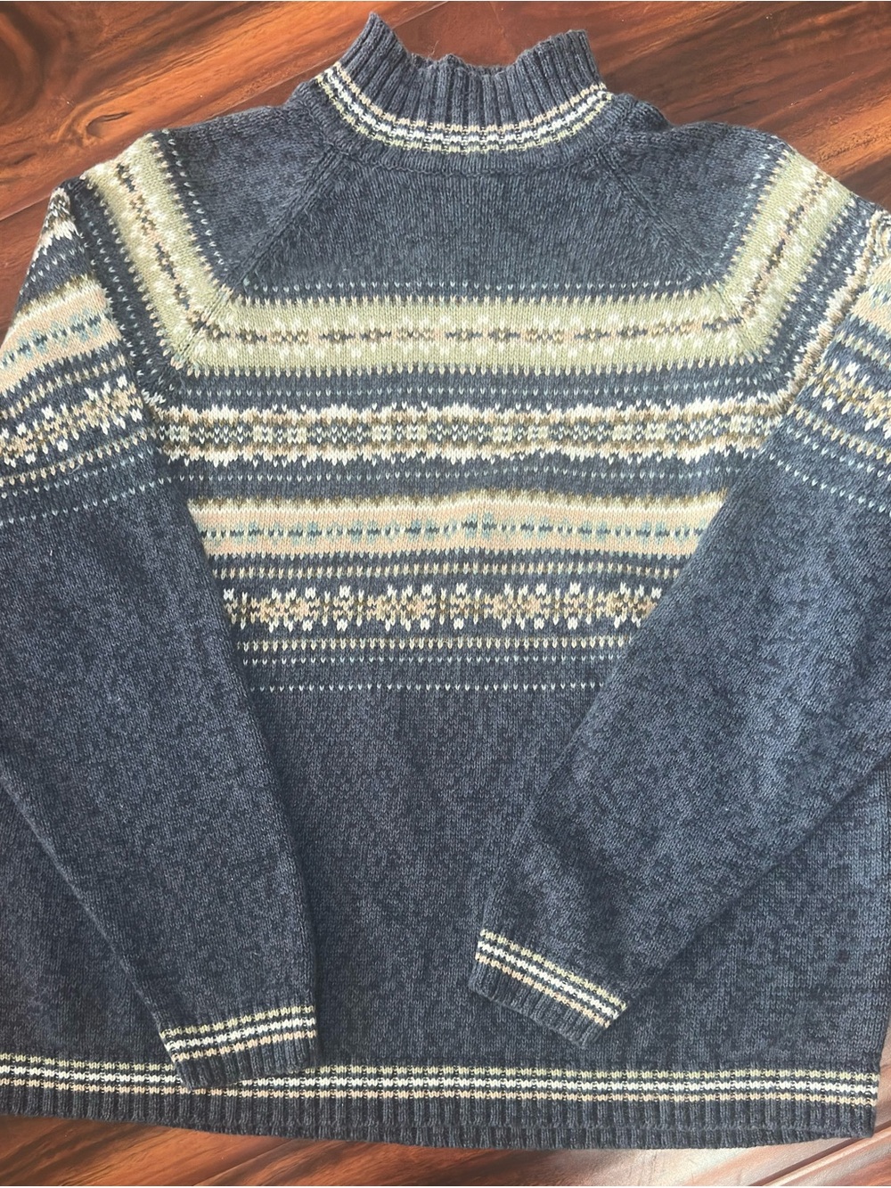 Womens XL Heirloom Collectibles Blue Fair Isle Turtleneck Sweater
